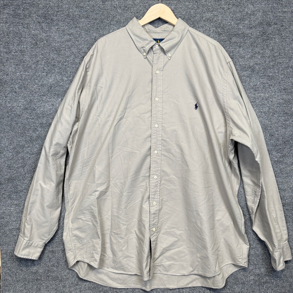Ralph Lauren Mens Sz 2XLT Button Down Shirt Gray Cotton Pony Preppy Long Sleeves
